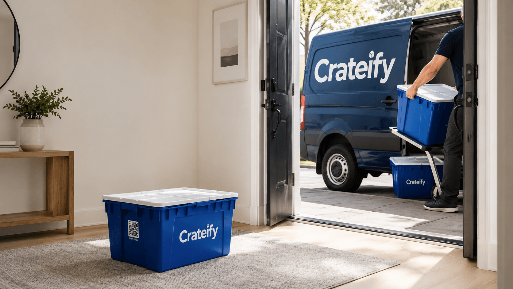 Crateify pickup with blue storage totes
